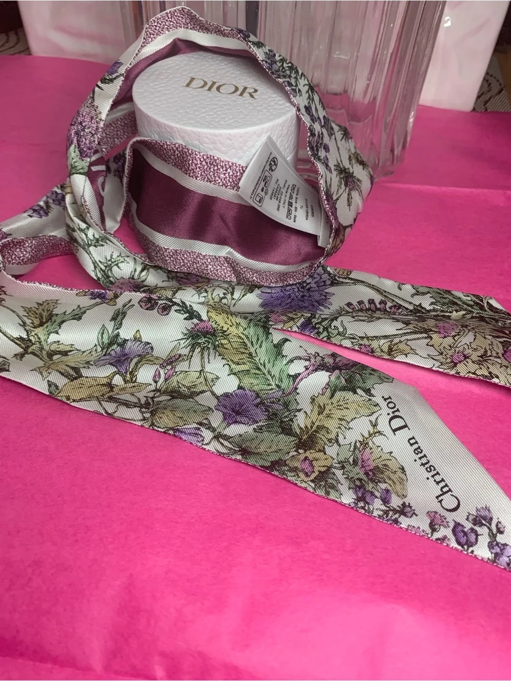 With Box Pre Owned Dior Floral Silk Twilly Scarf